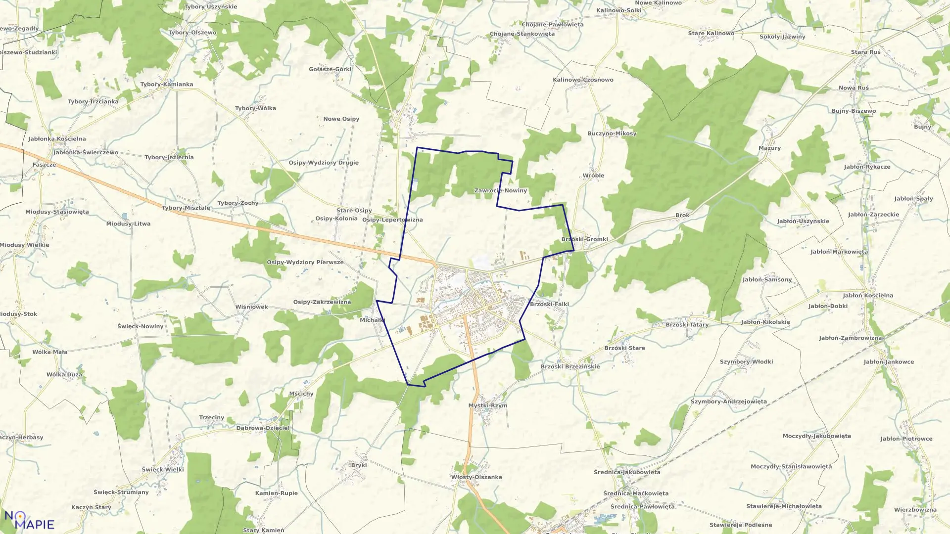 Mapa obrębu WYSOKIE MAZOWIECKIE w mieście Wysokie Mazowieckie